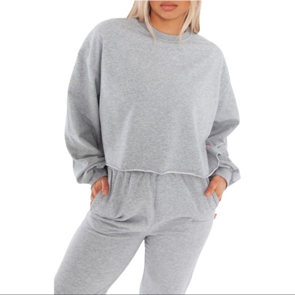 BAYSE Raw Hem Lounge Sweatshirt in Grey